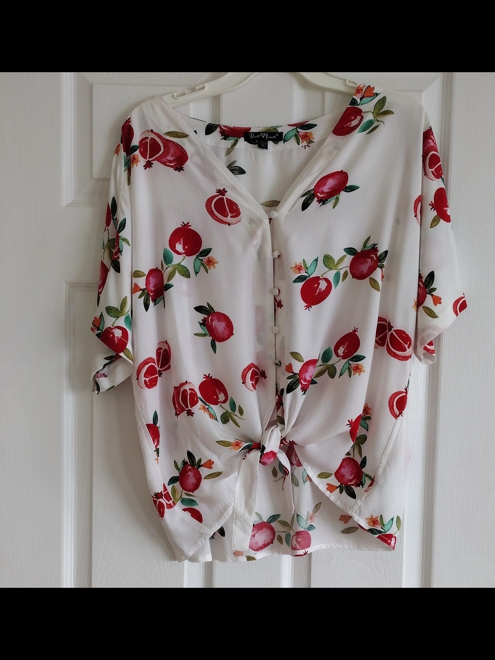Velvet Heart White Pomegranate Print Tie-Front Blouse